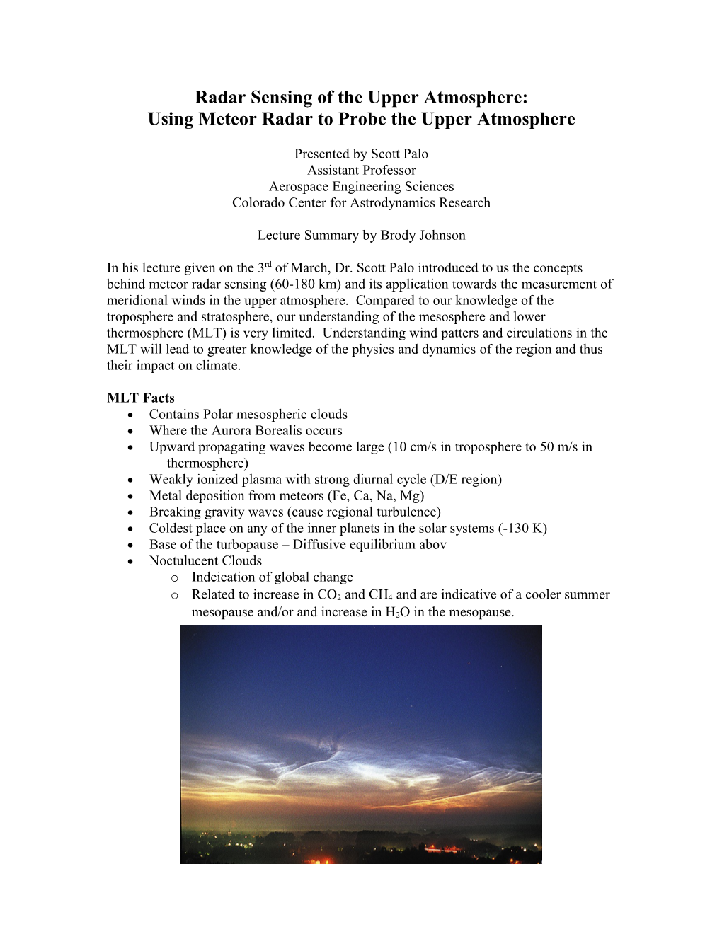 Radar Sensing of the Upper Atmosphere