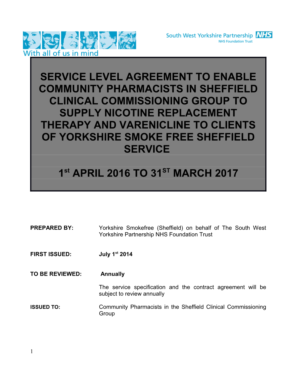 Service Level Agreement to Enable Community Pharmacists in Sheffield Clinical Commissioning