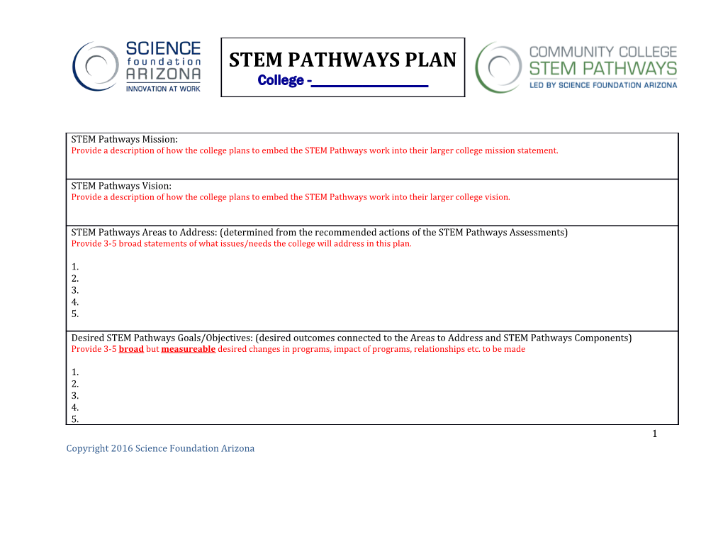 ARIZONA STEM Pathways Plan COPYRIGHT 2016 SCIENCE FOUNDATION