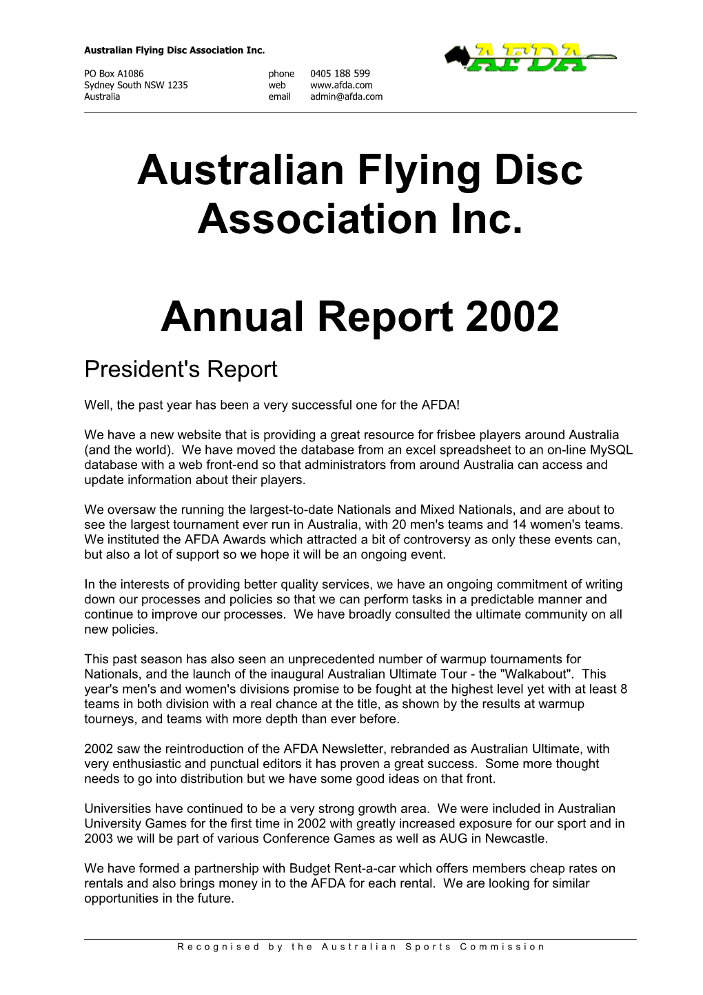 Australian Flying Disc Association Inc