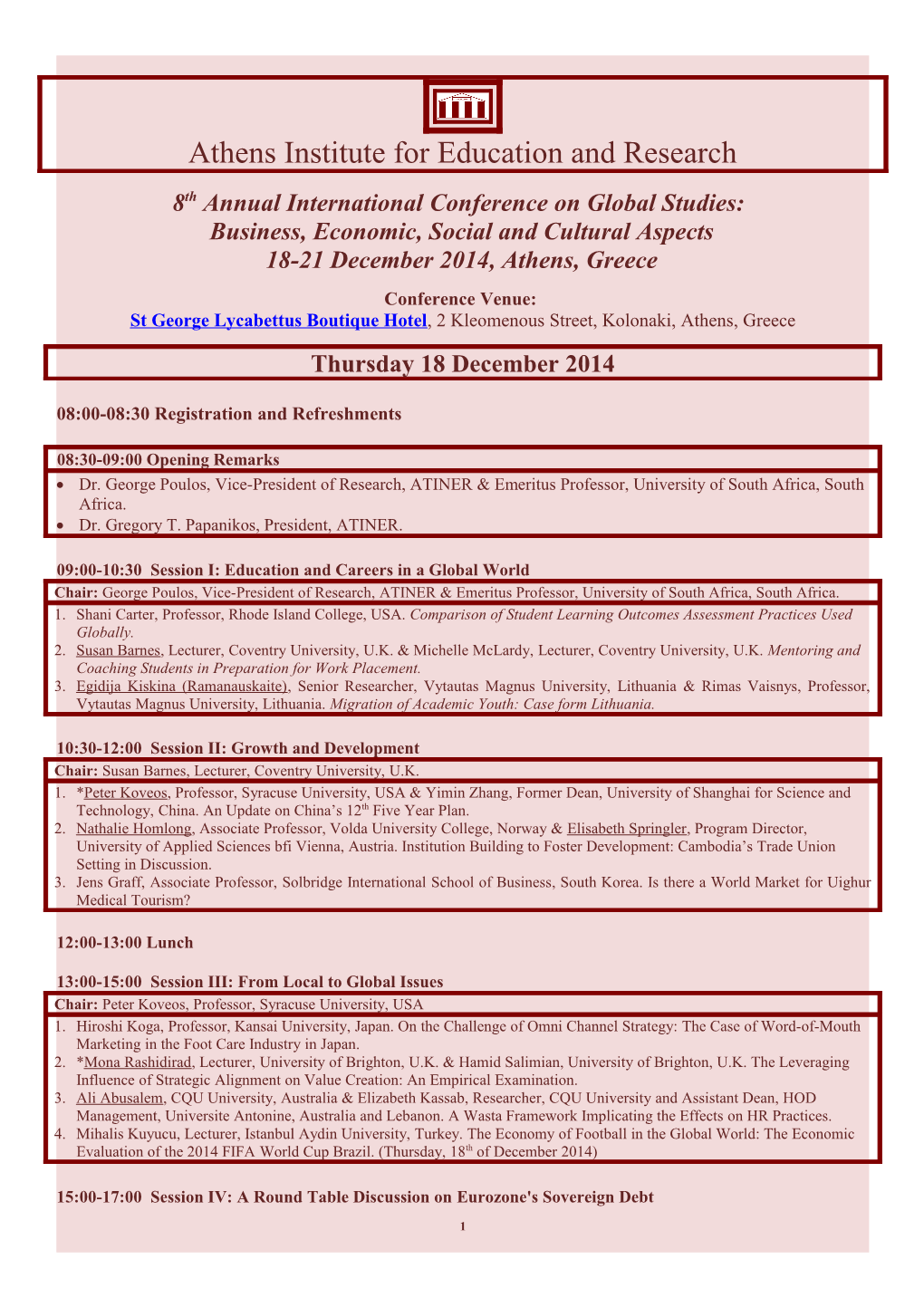8Thannual International Conference on Global Studies