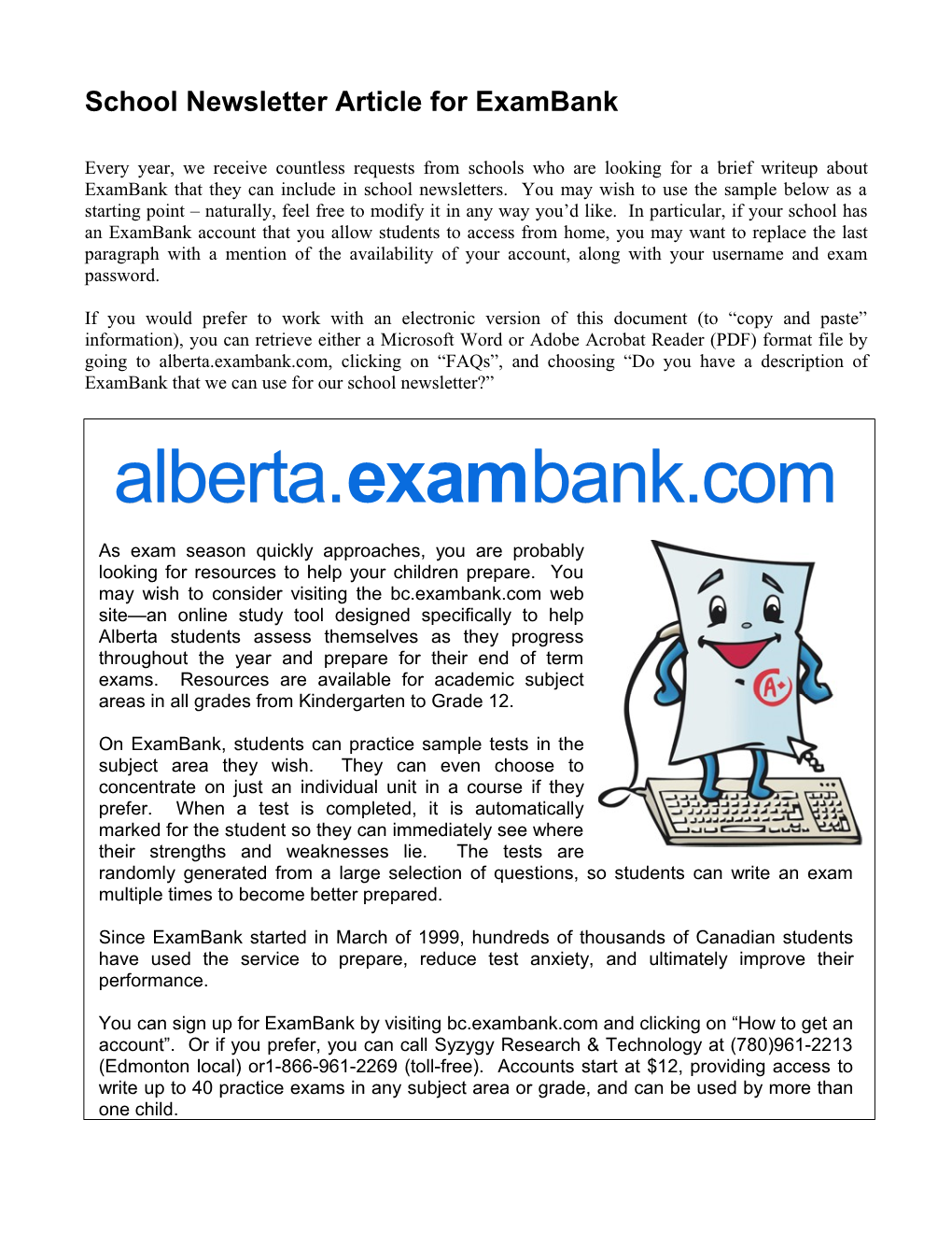 Example School Newsletter Article