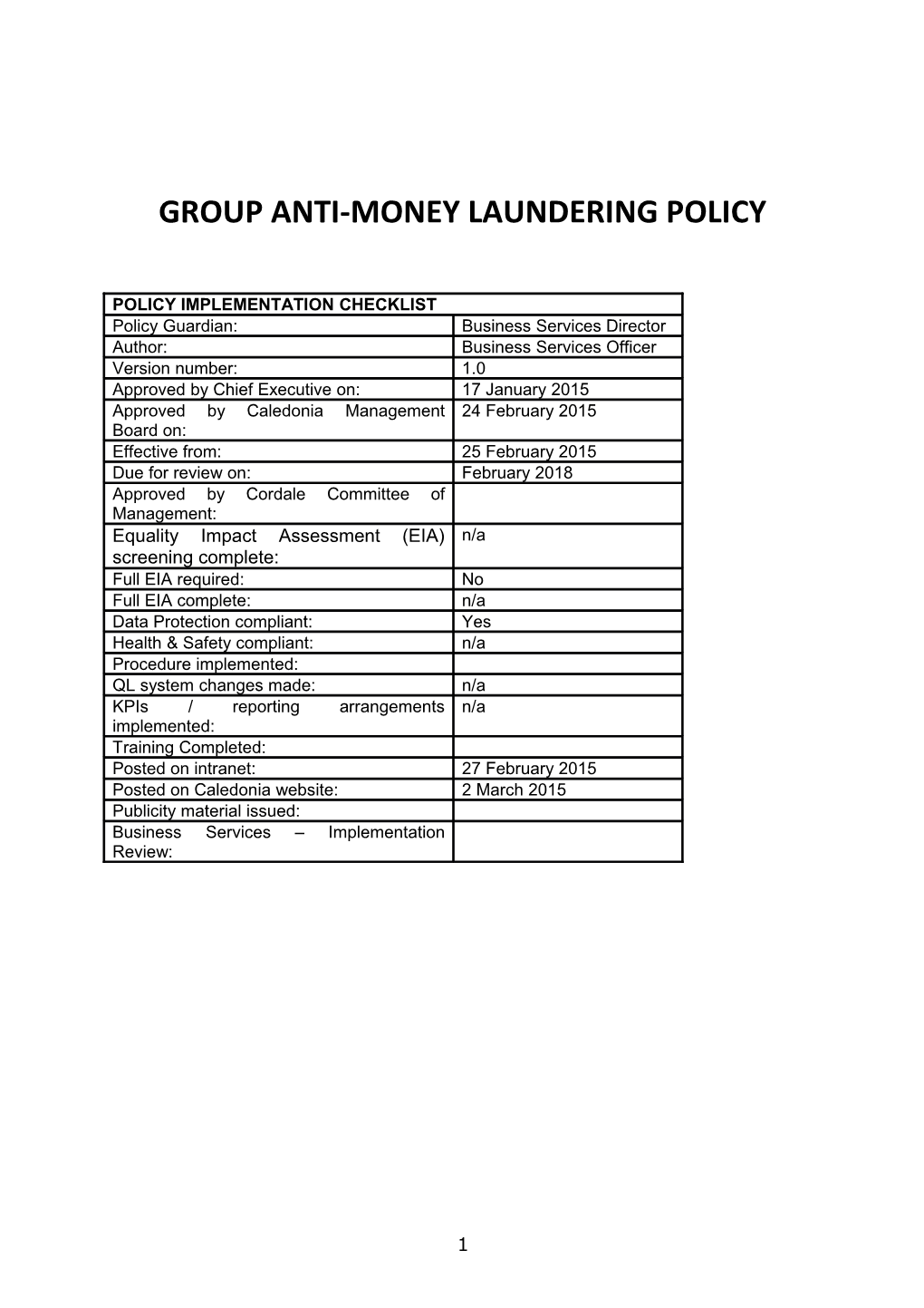 Money Laundering Policy