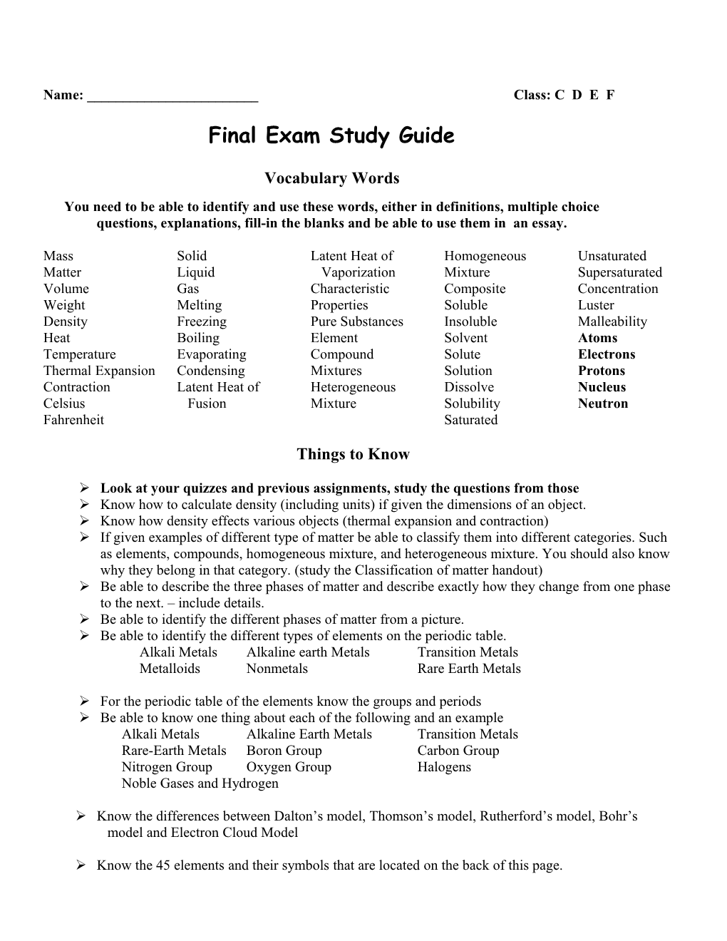 Final Exam Study Guide s6