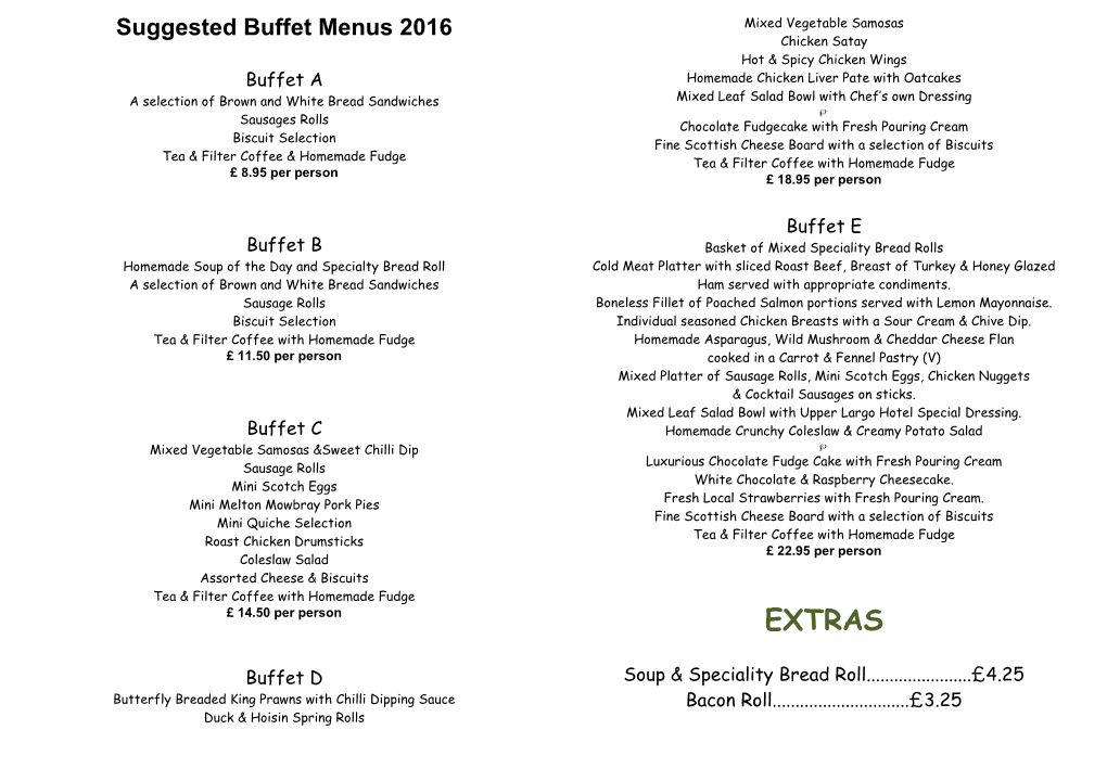 Suggested Buffet Menus 2016