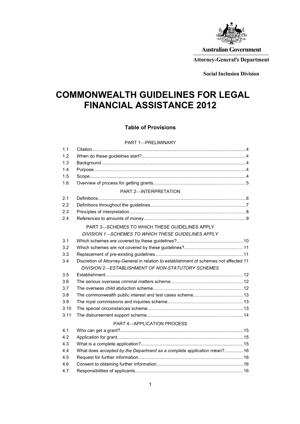 Commonwealth Guidelines for Legal Financial Assistance 2012