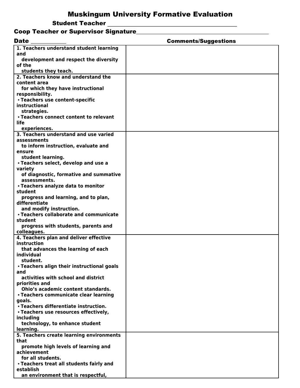 Muskingum University Formative Evaluation