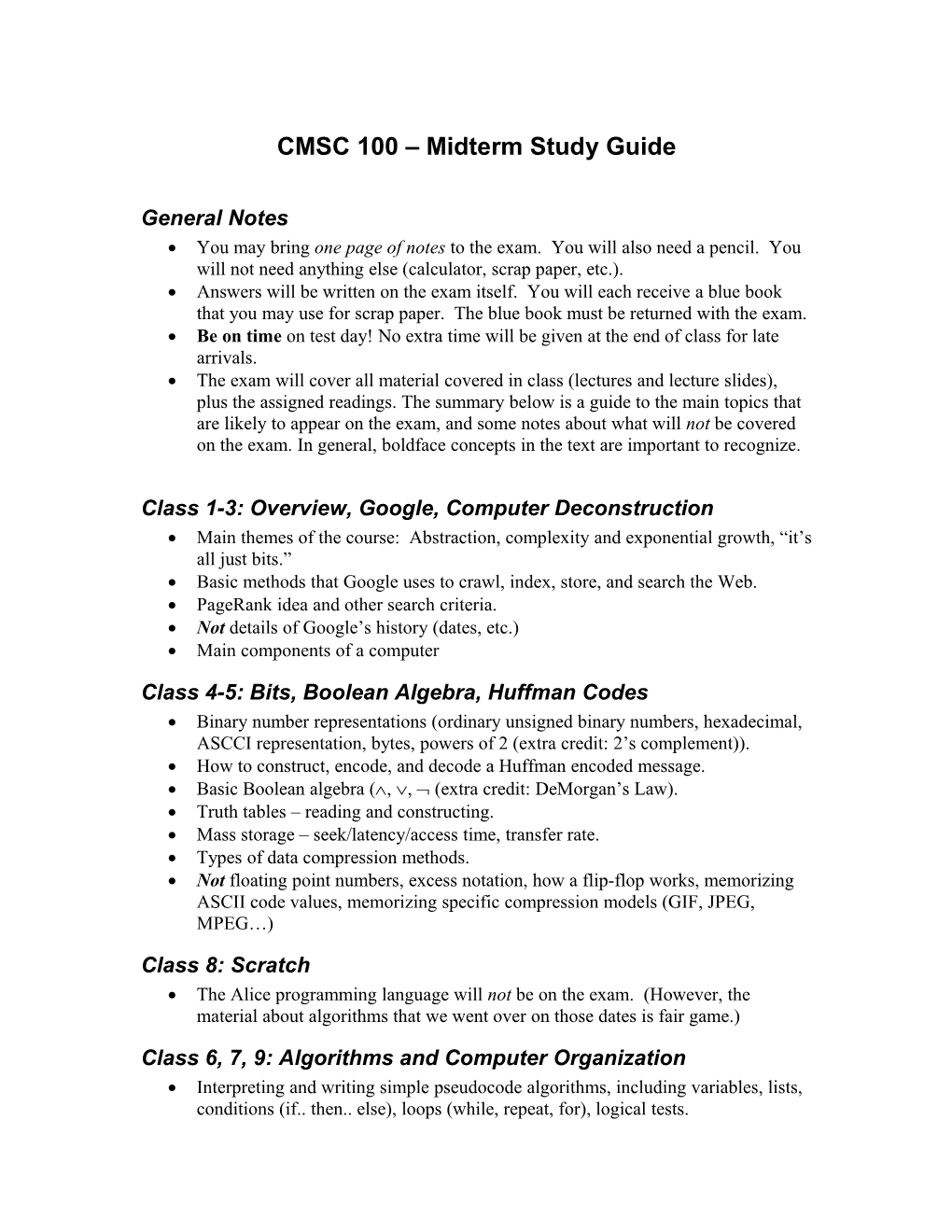 CMSC 100 Midterm Study Guide