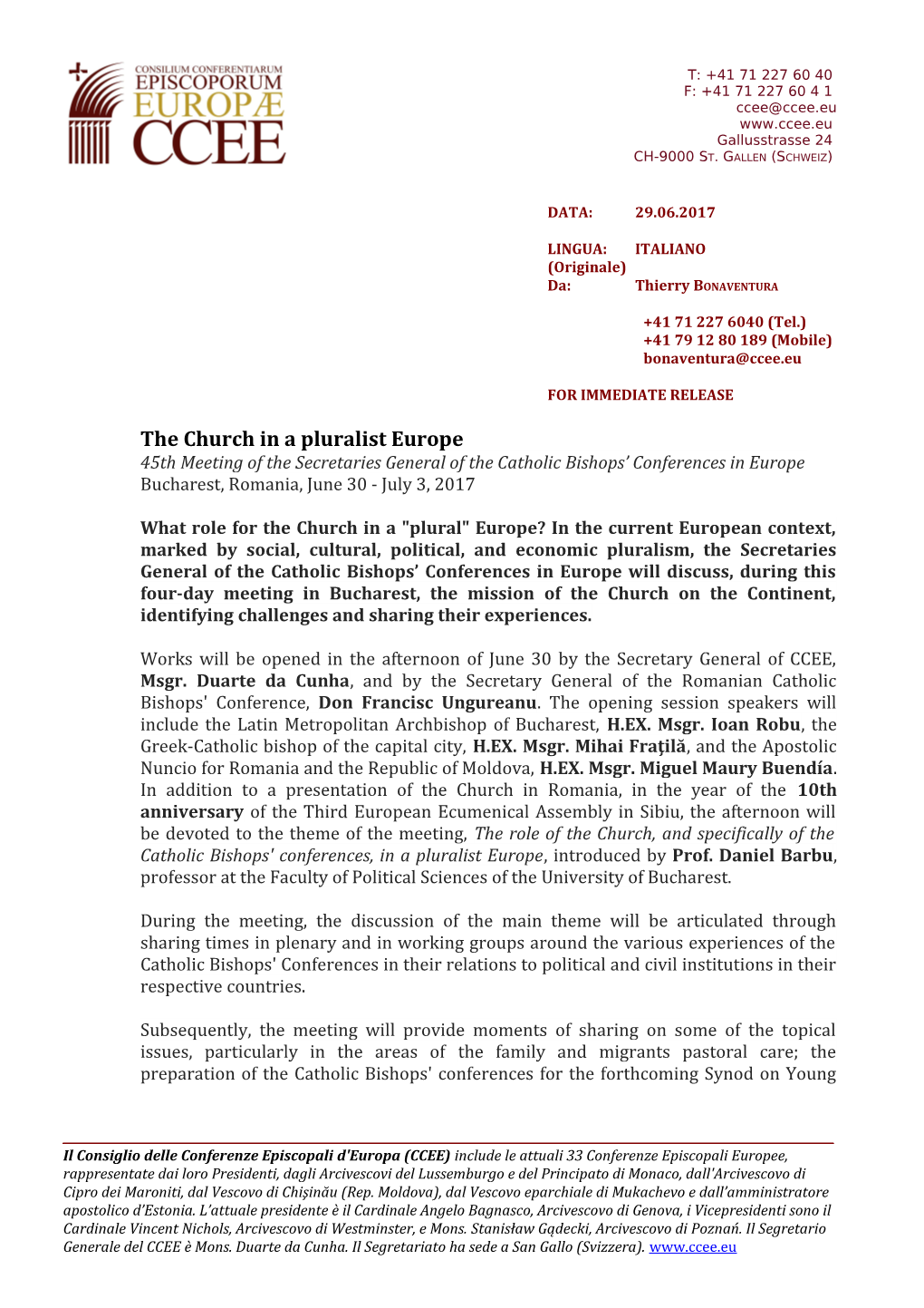 The Church in a Pluralist Europe