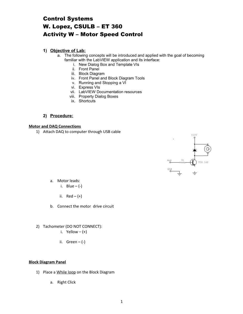 Activity W Motor Speed Control