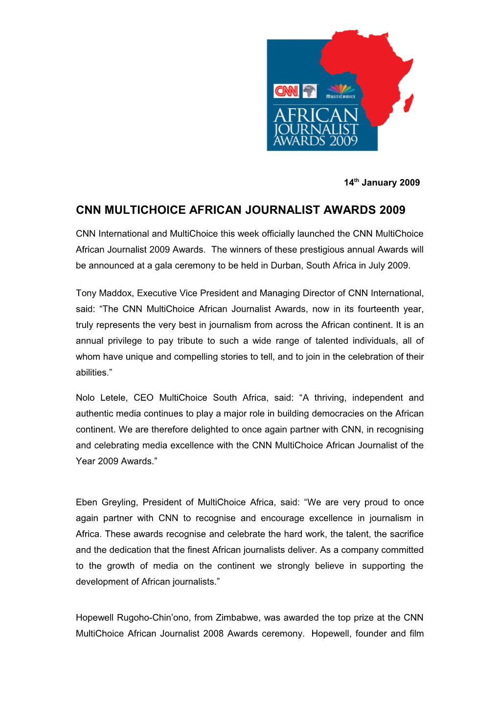 Cnn Multichoice African Journalist Awards 2009