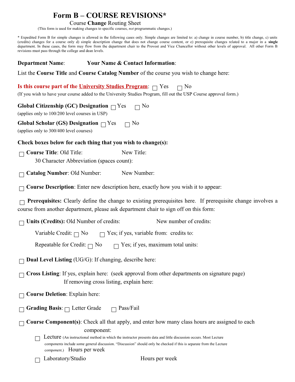 Course Change Routing Sheet