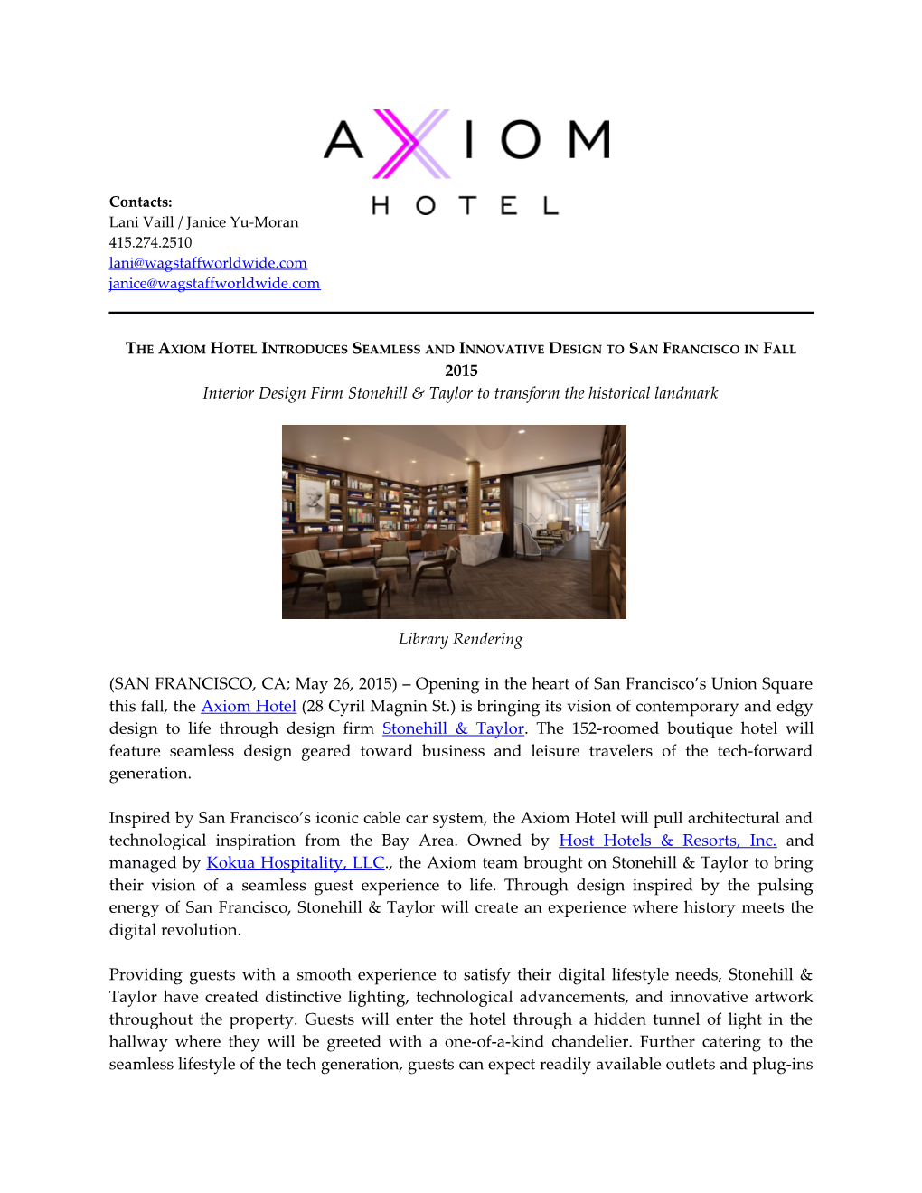 The Axiom Hotel Introduces Seamless and Innovative Design to San Francisco in Fall 2015