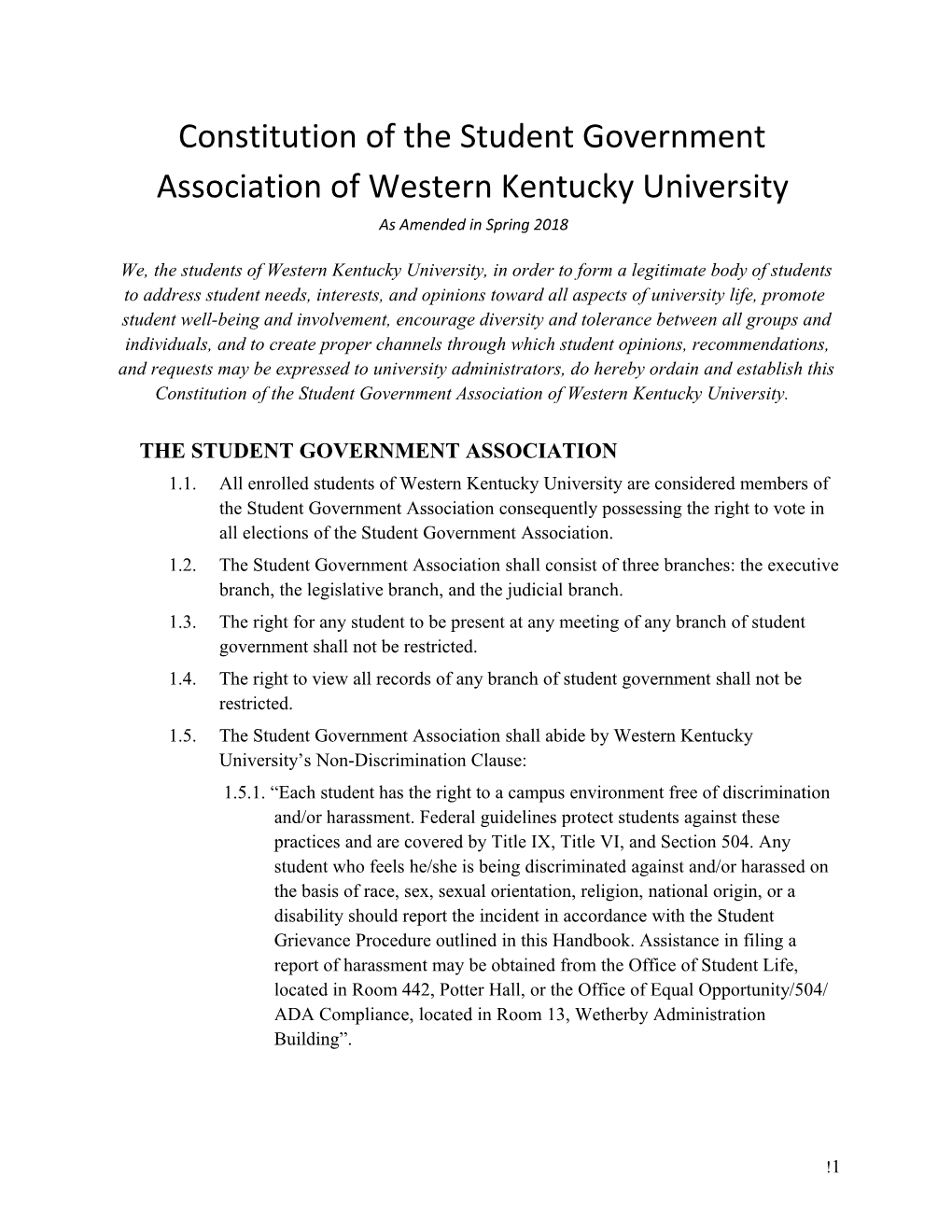 WKU SGA Constitution