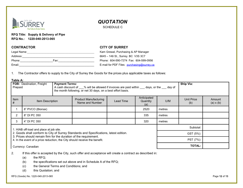 RFQ Title:Supply & Delivery of Pipe