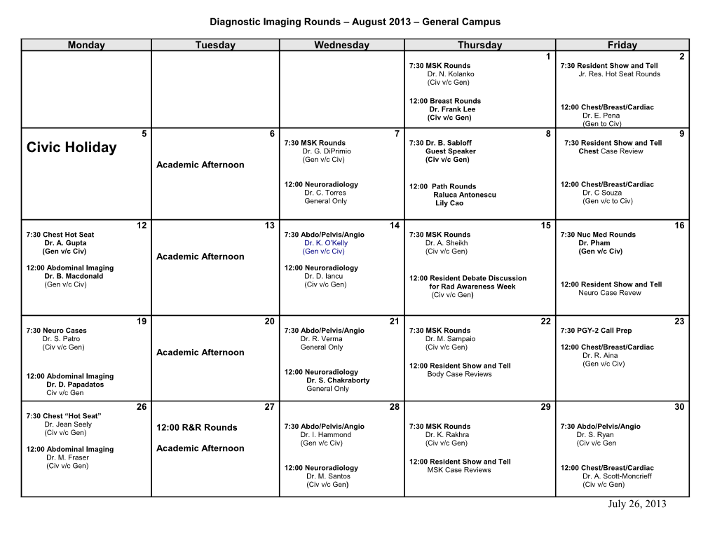 Diagnostic Imaging Noon Rounds September 2009