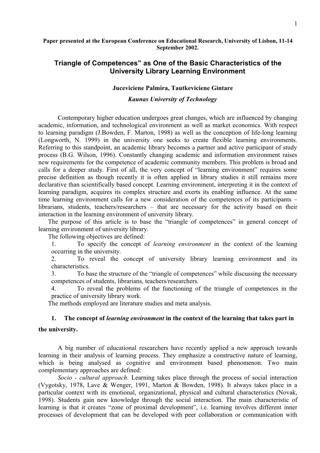 Triangle of Competences As One of the Basic Characteristics of the University Library