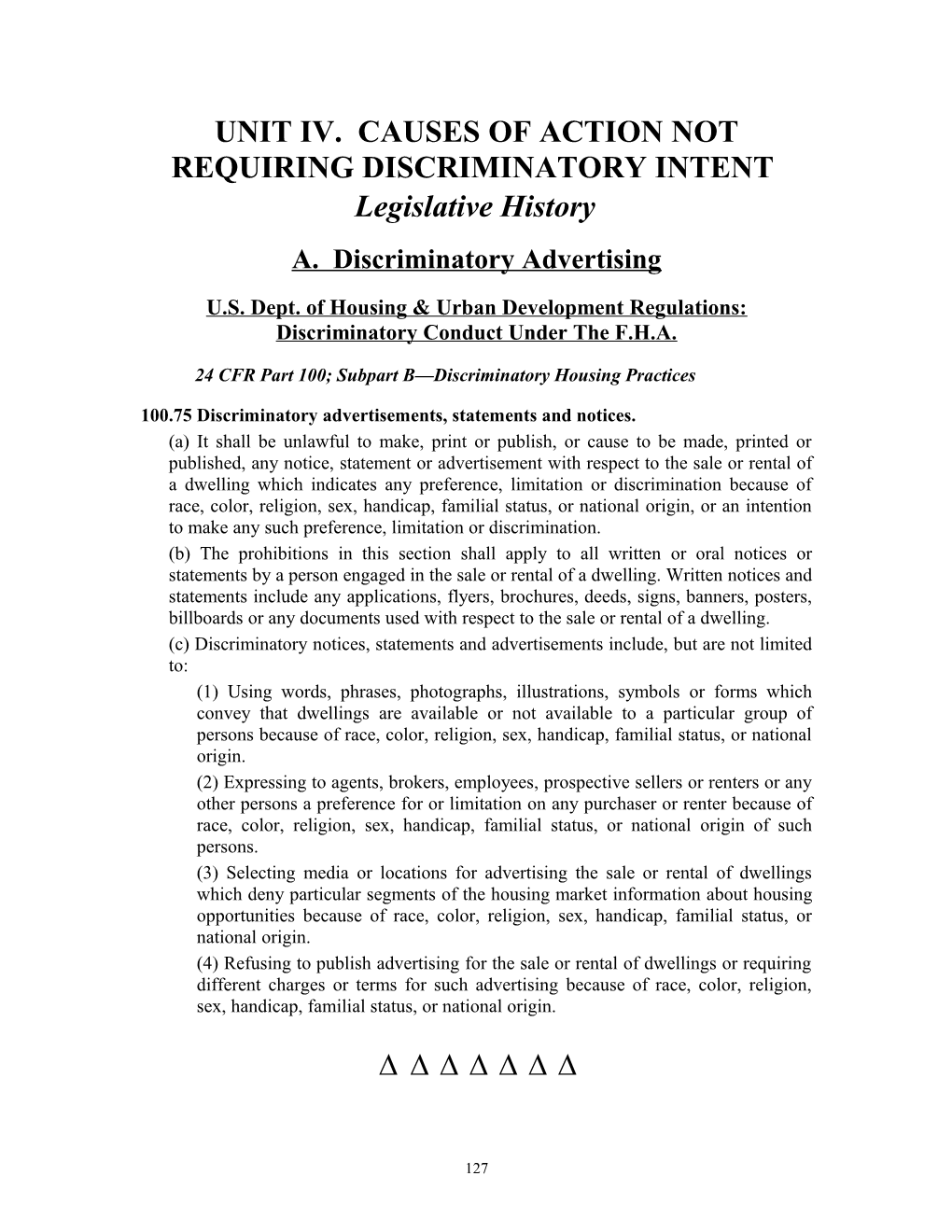 Unit Iv. Causes of Action Not Requiring Discriminatory Intent