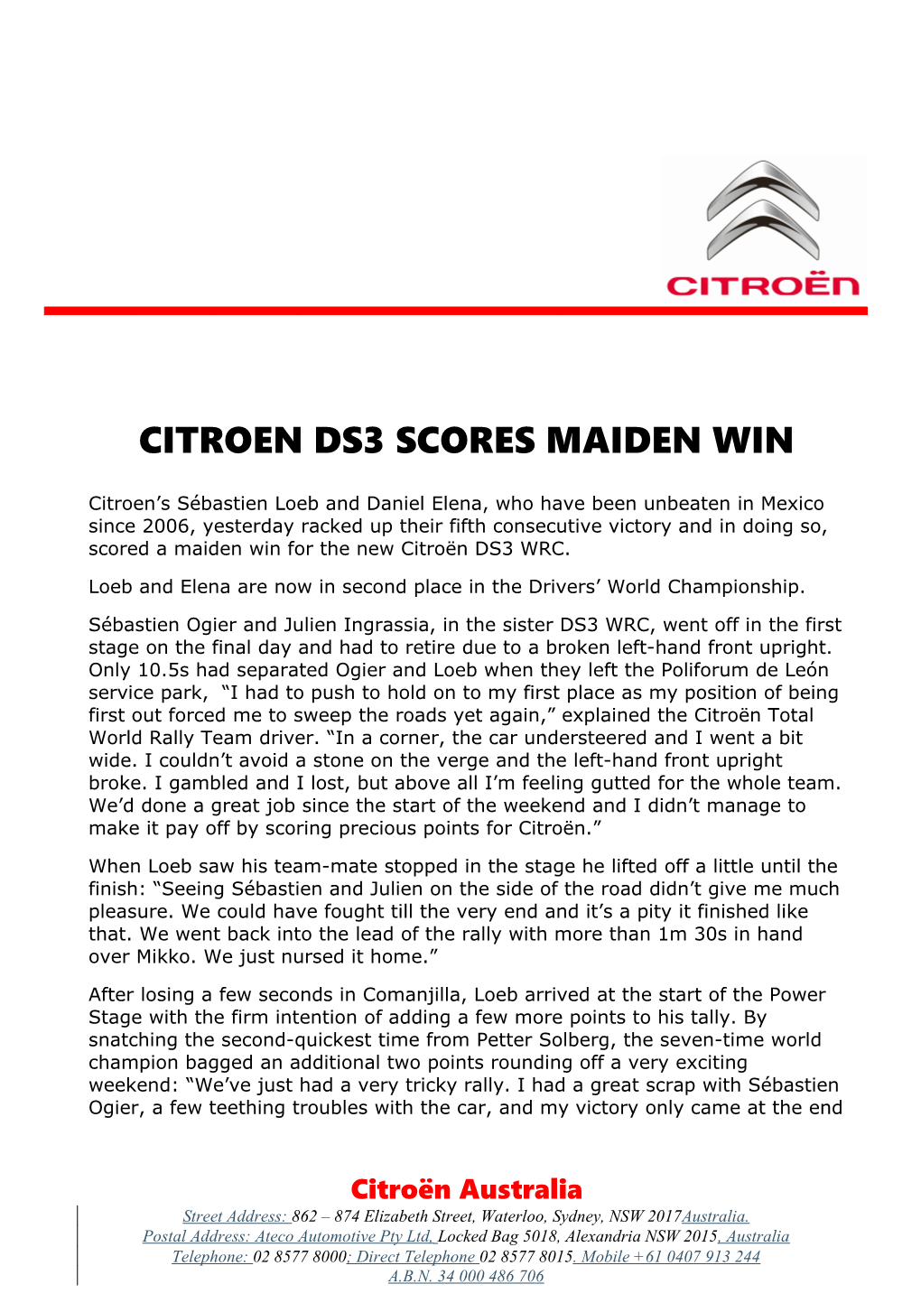 Citroen Ds3 Scores Maiden Win