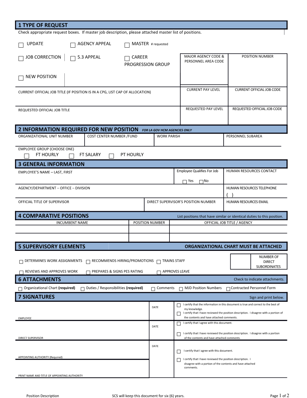 2 Information Required for New Position for La Gov Hcm Agencies Only