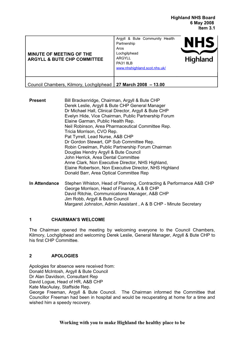 Argyll & Bute CHP Committee