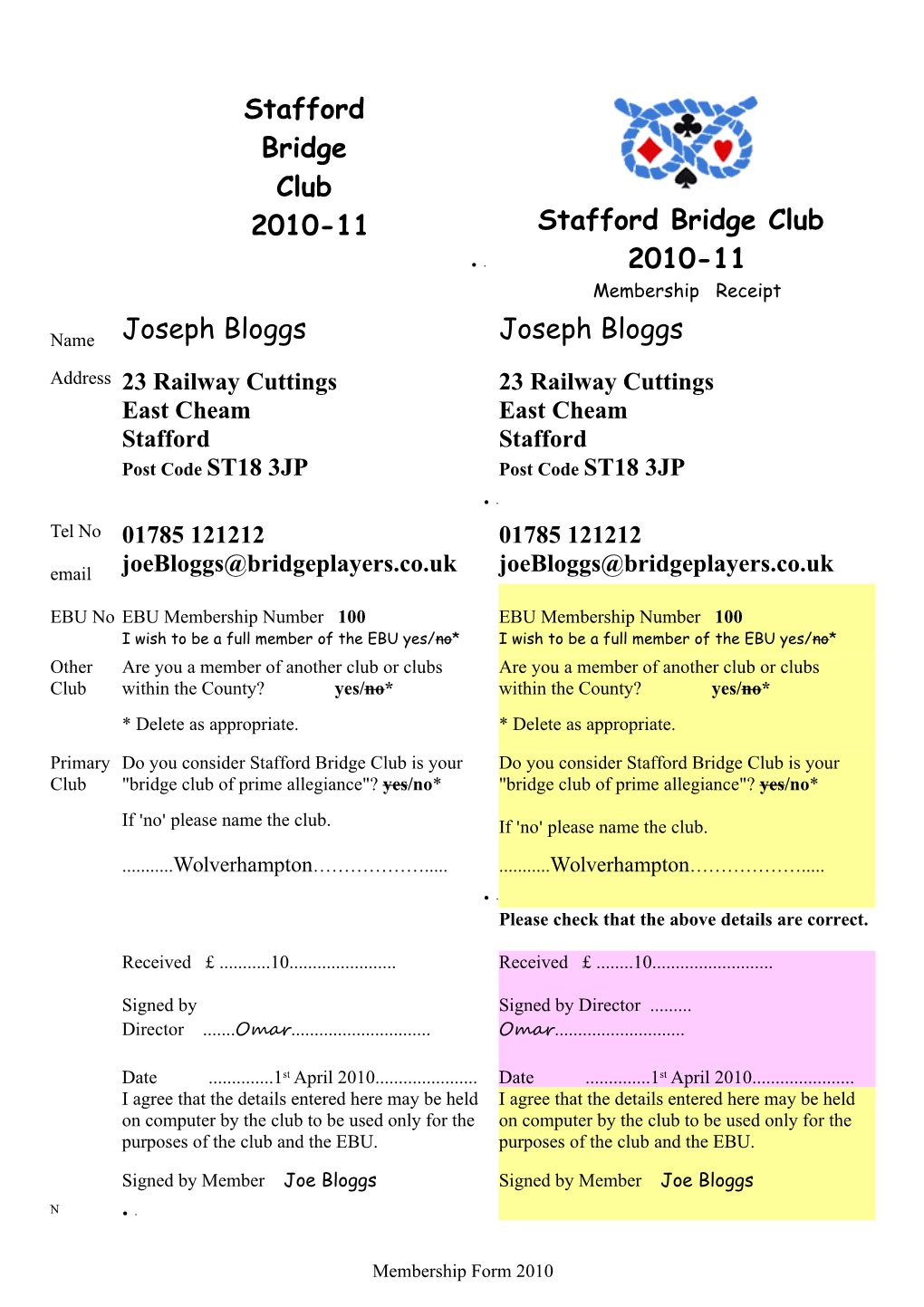 Membership Form 2010