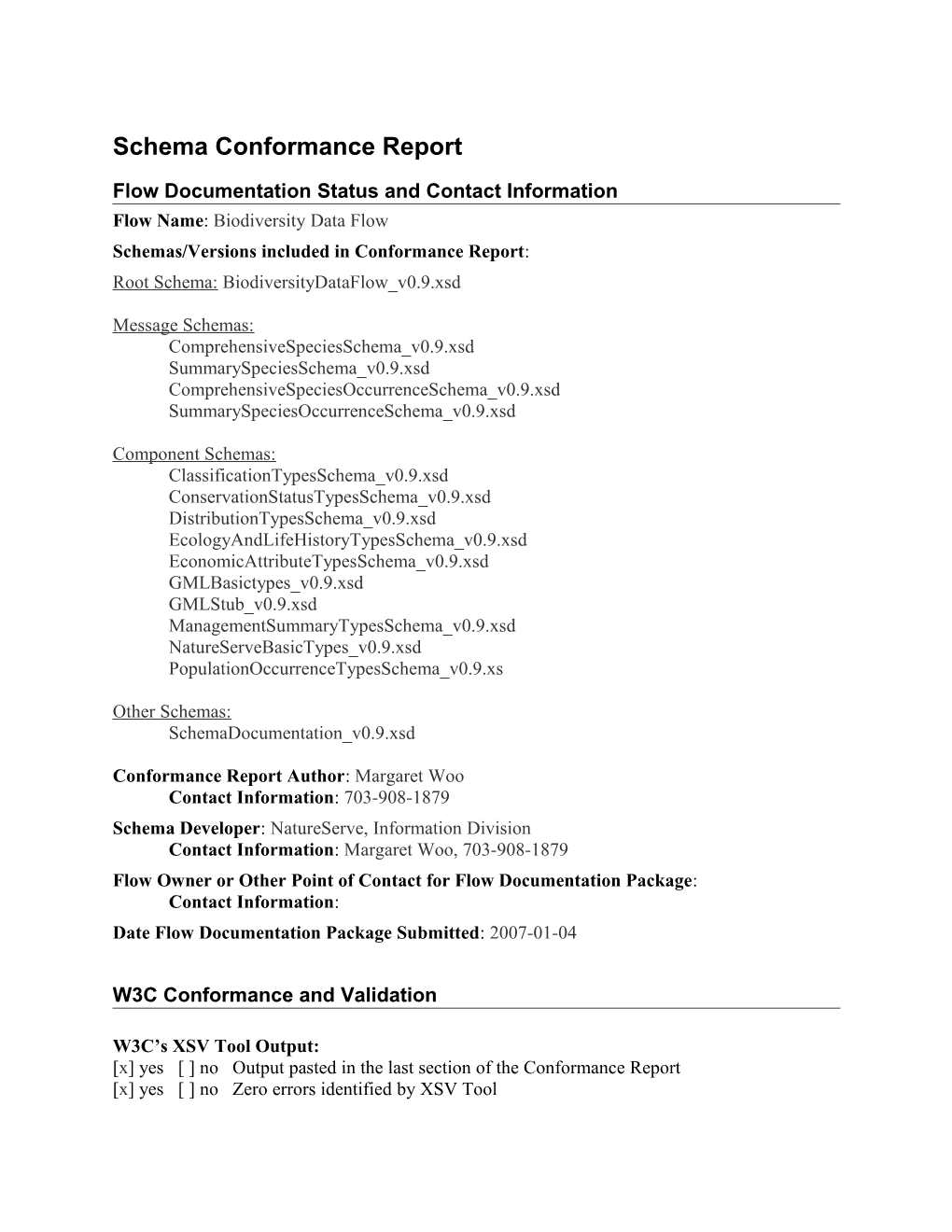 Schema Conformance Report