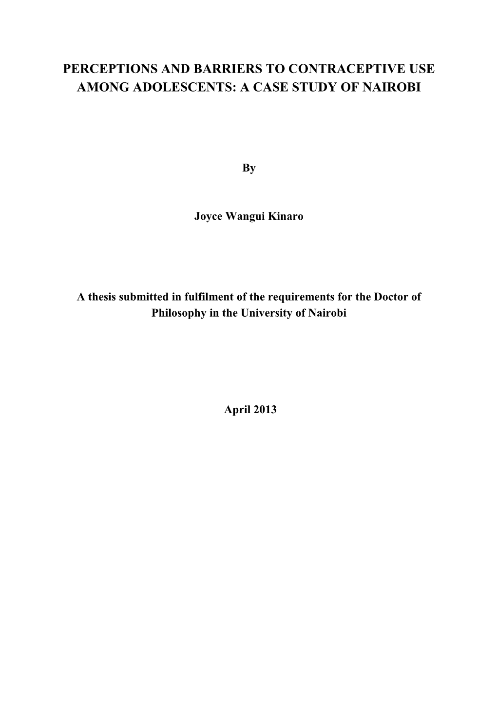 Perceptions and Barriers to Contraceptive Use Among Adolescents: a Case Study of Nairobi