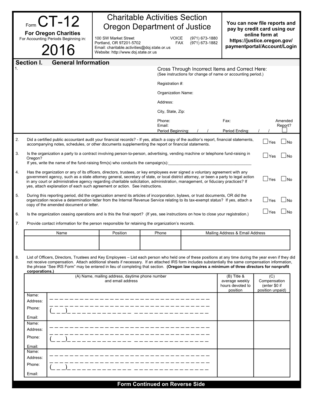 Charitable Activities Section, Oregon Department of Justice