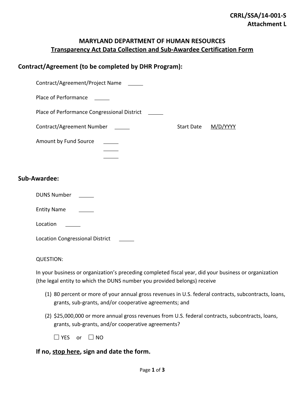 Transparency Act Data Collection and Sub-Awardee Certification Form