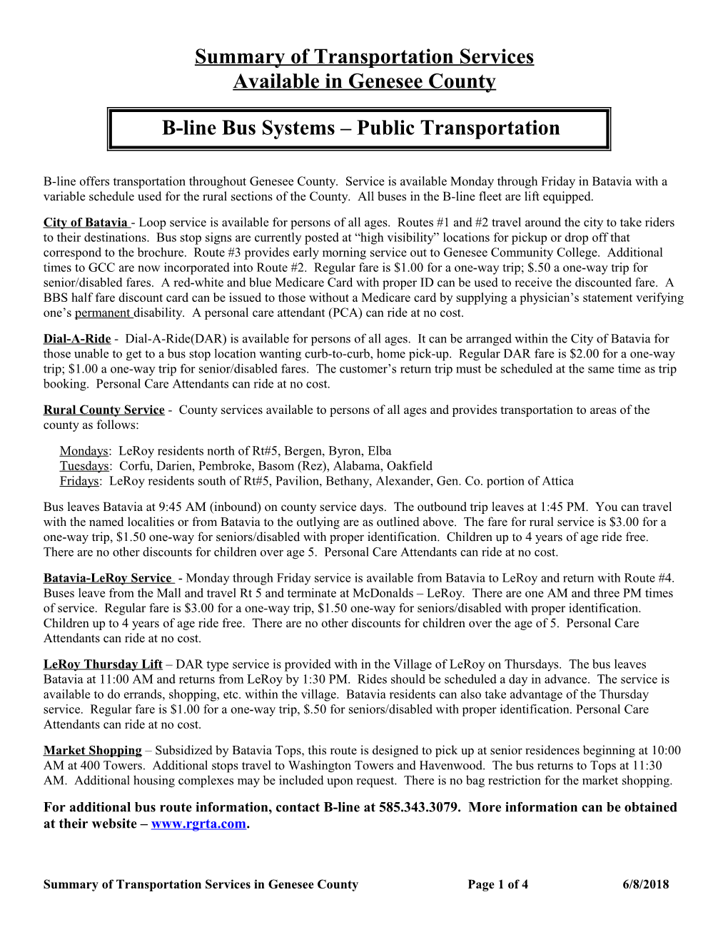 Summary of Transportation Services