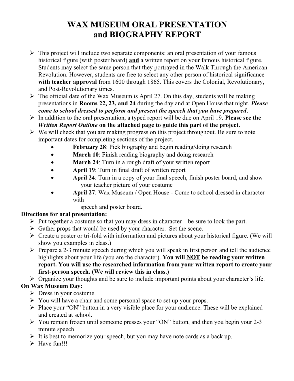 Wax Museum Biography Report