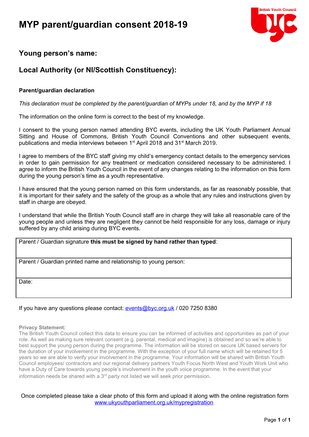 MYP Parent/Guardian Consent 2018-19