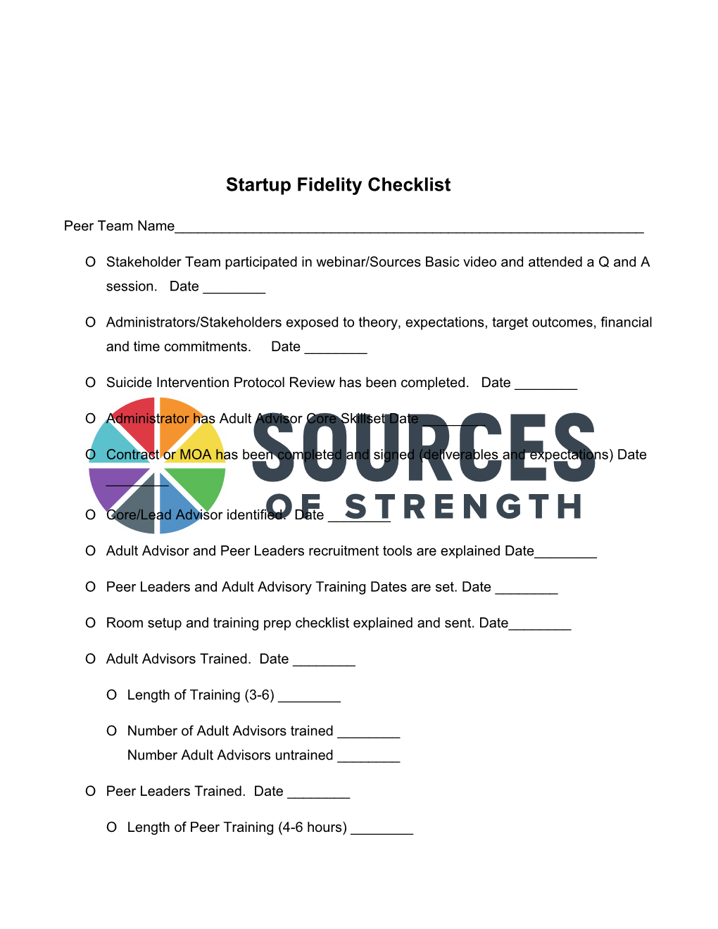 Startup Fidelity Checklist