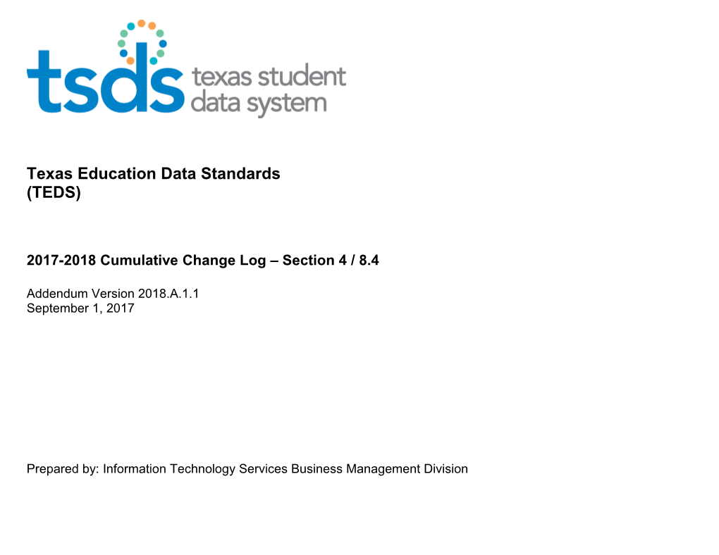 TSDS TEDS 2017-2018 Section 4 / 8.4 Change Log