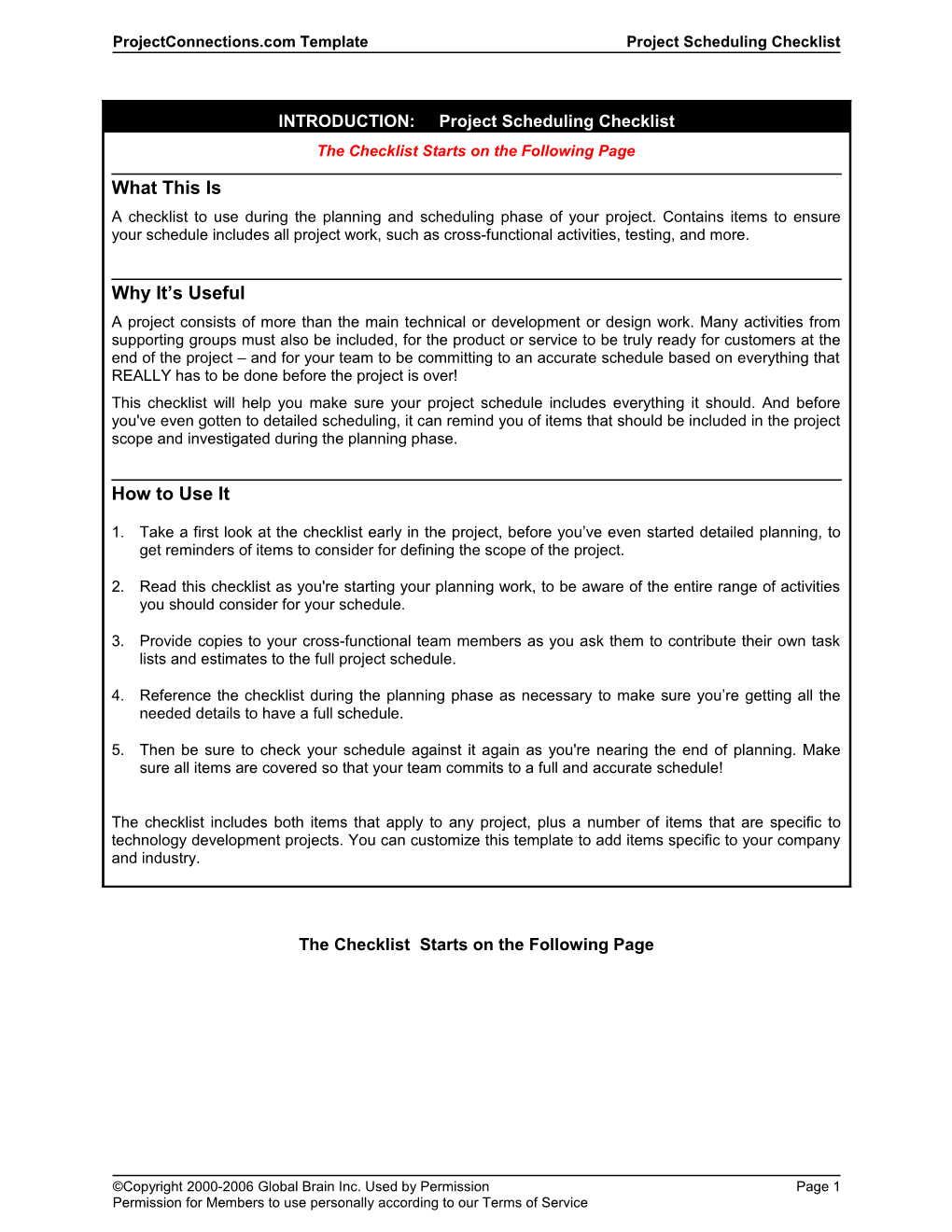 Template - Scheduling Checklist