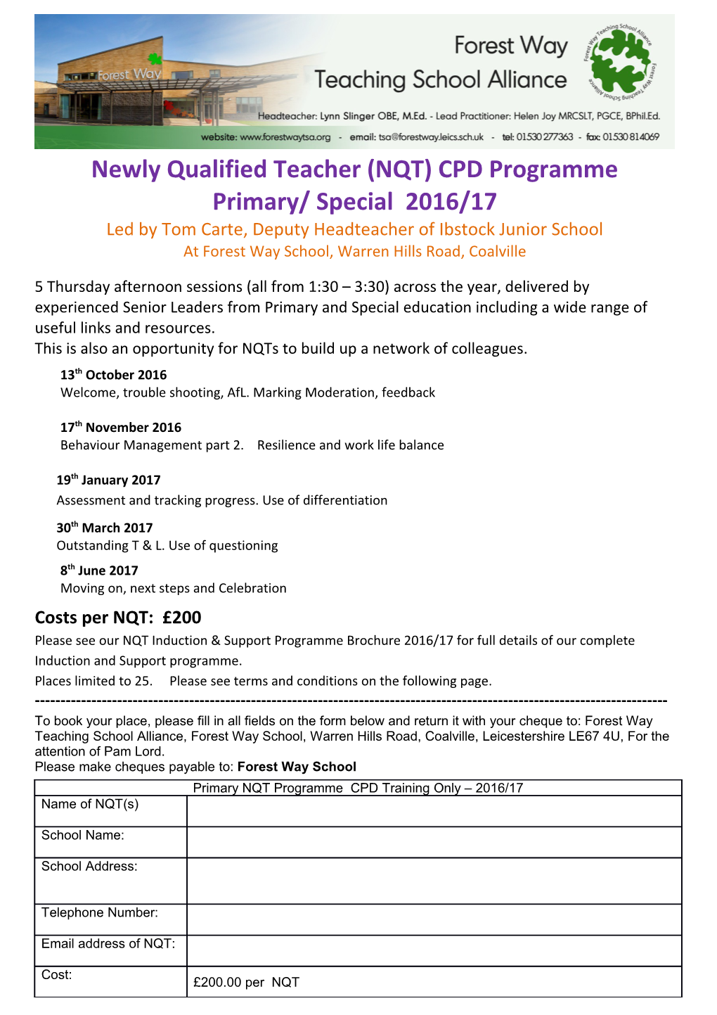 Newly Qualified Teacher (NQT) CPD Programme