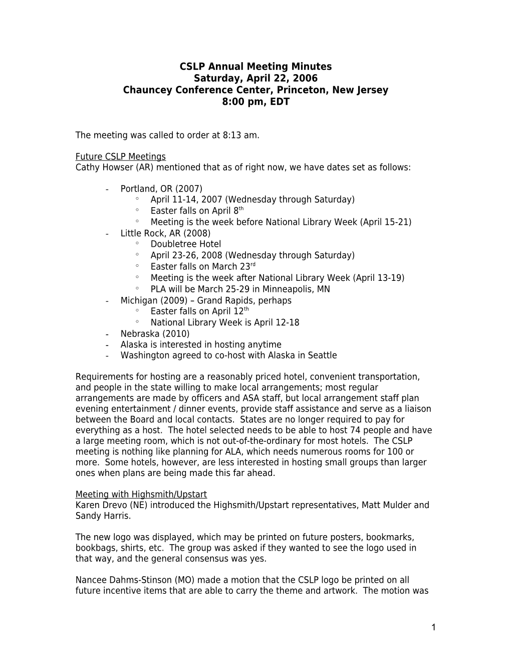 CSLP Annual Meeting Minutes