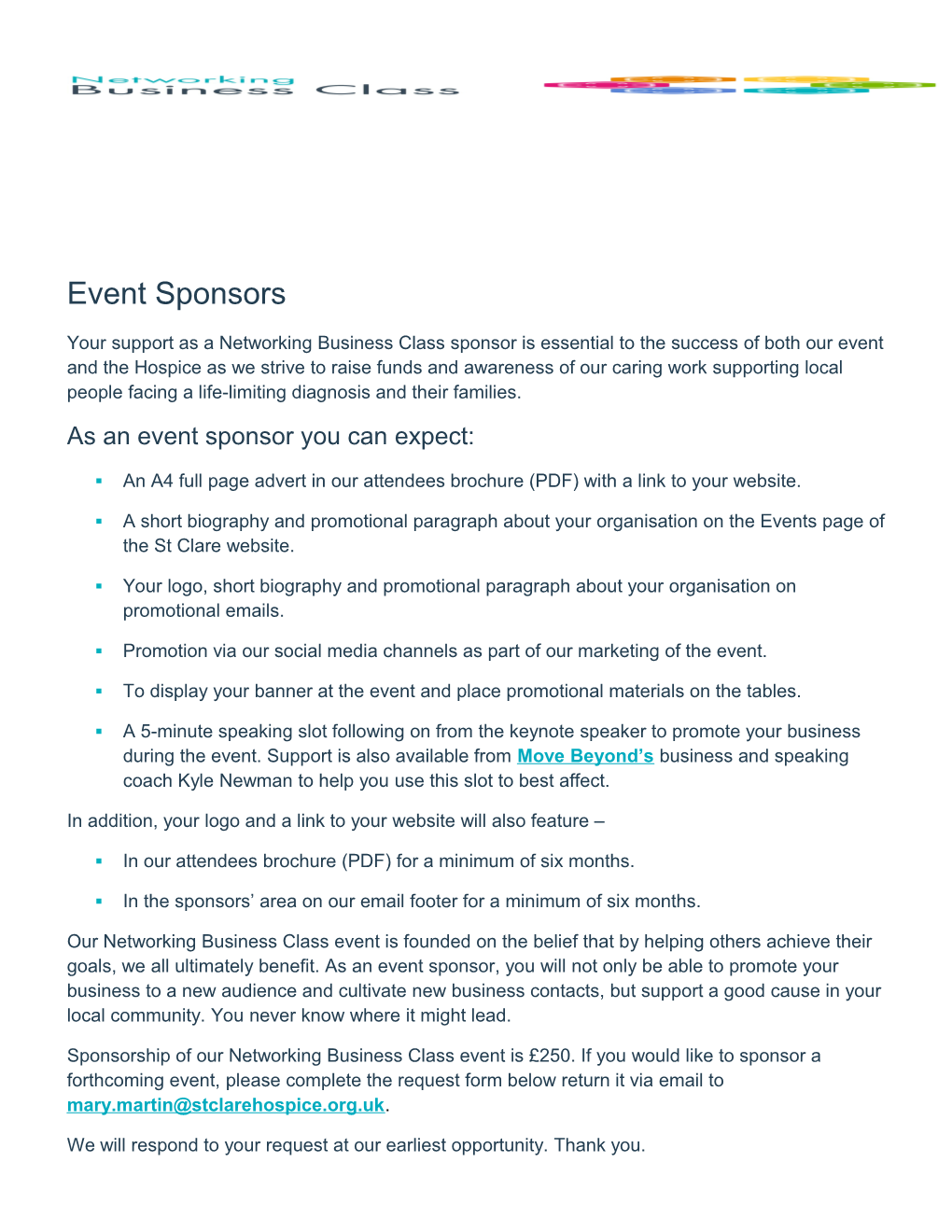 As an Event Sponsor You Can Expect