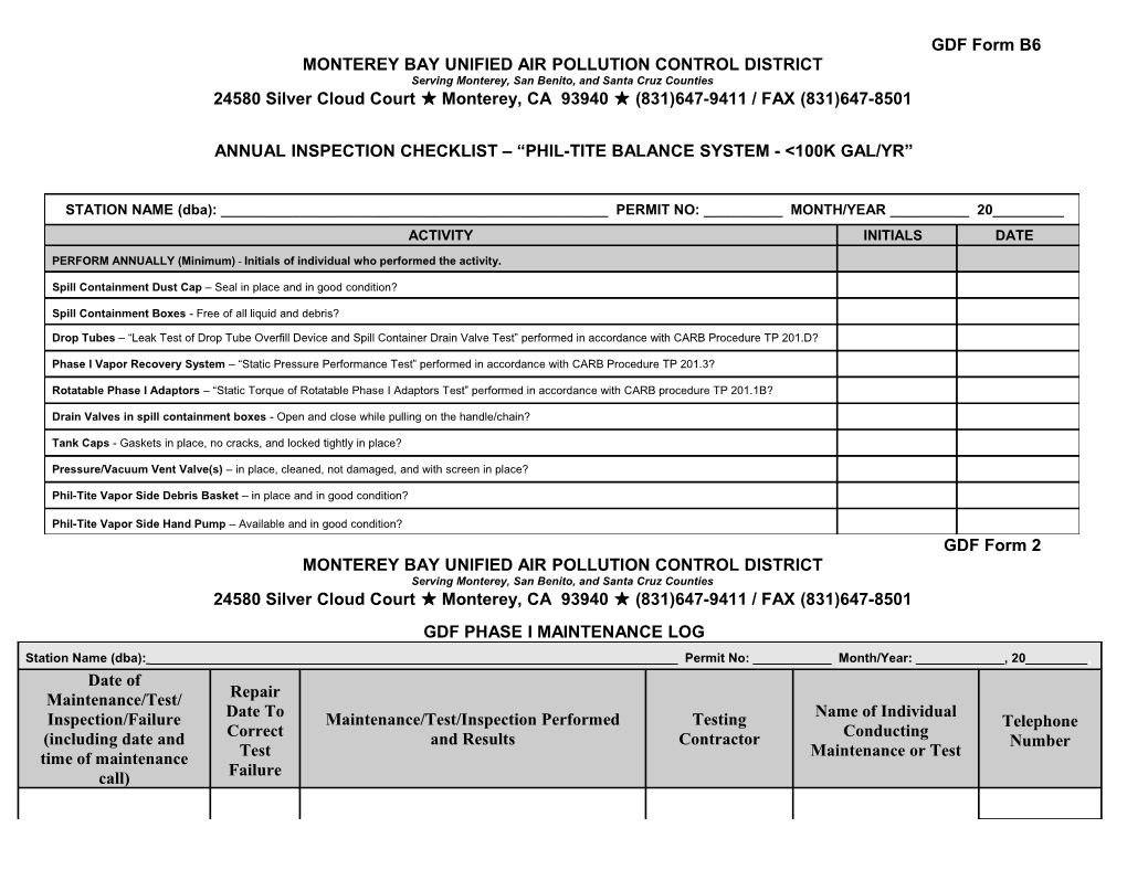 Inspection Checklist Balance System