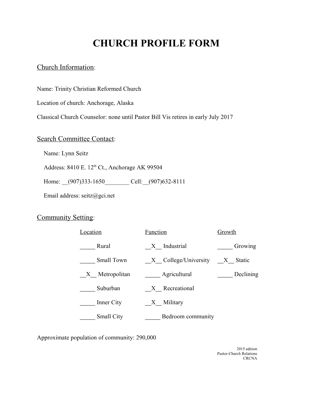 Church Profile Form