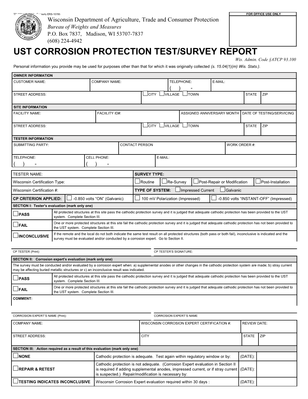 UST Corrosion Protection Test/Survey Report