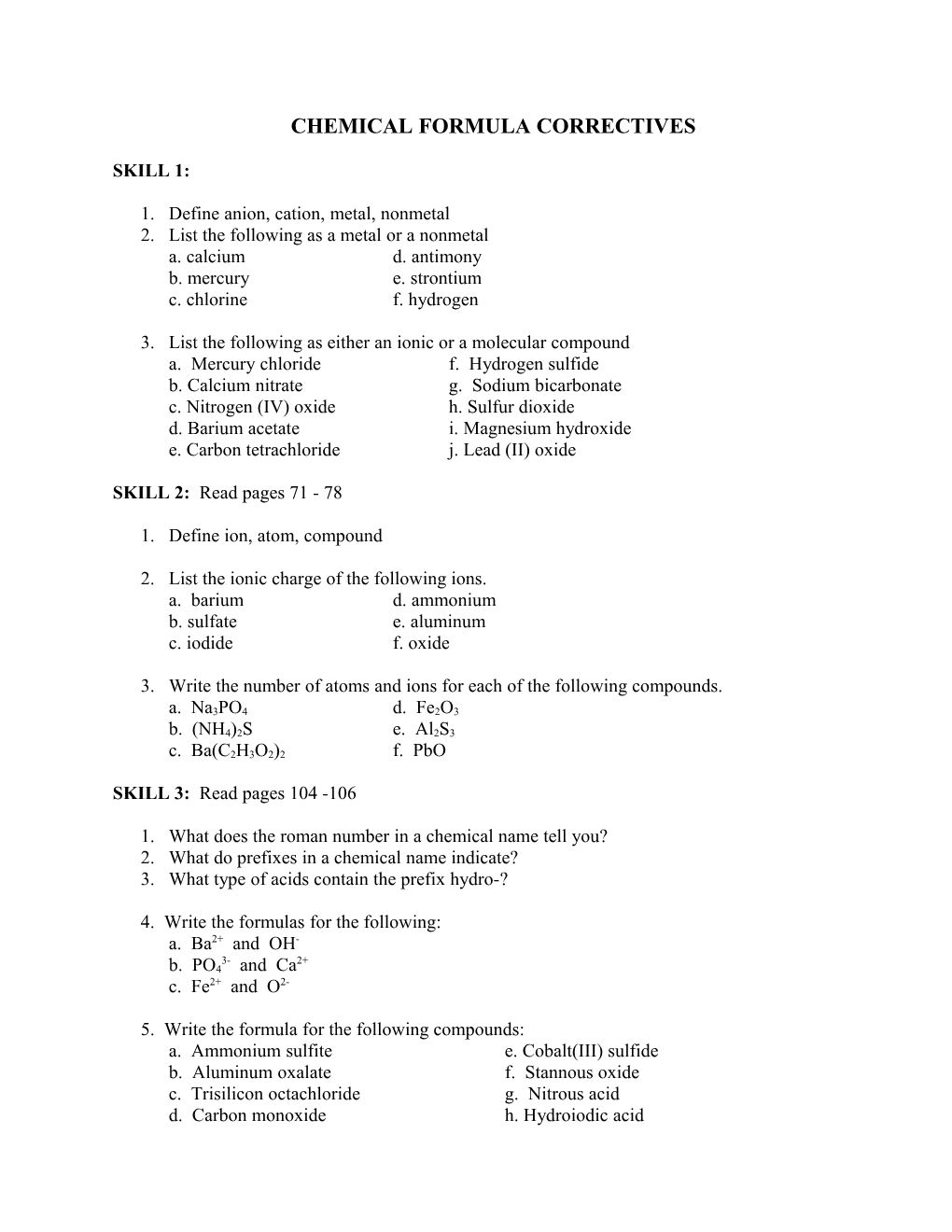 Chemical Formula Correctives