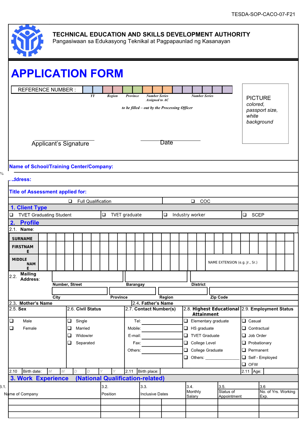 Application Form s2