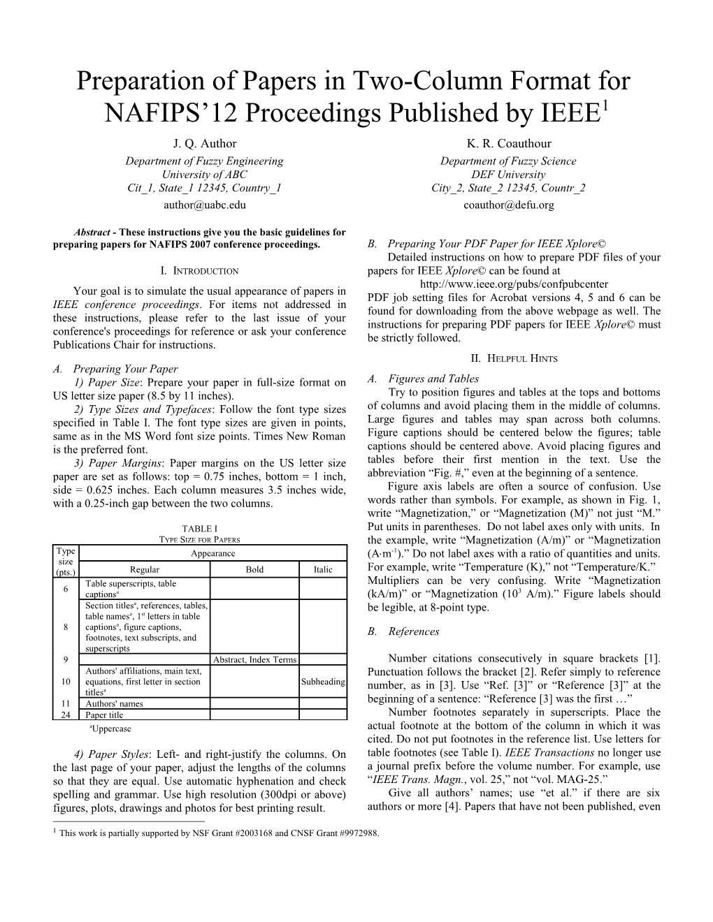 Preparation of Papers in a Two-Column Format for NAFIPS 04 Conference