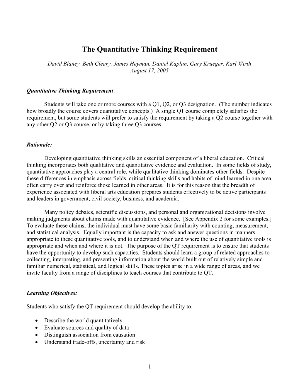 The Quantitative Thinking Requirement (QT)