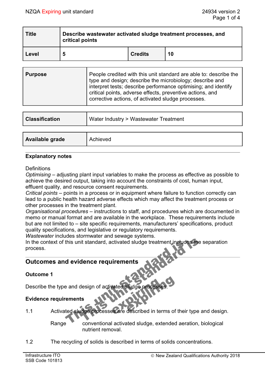 24934 Describe Wastewater Activated Sludge Treatment Processes, and Critical Points