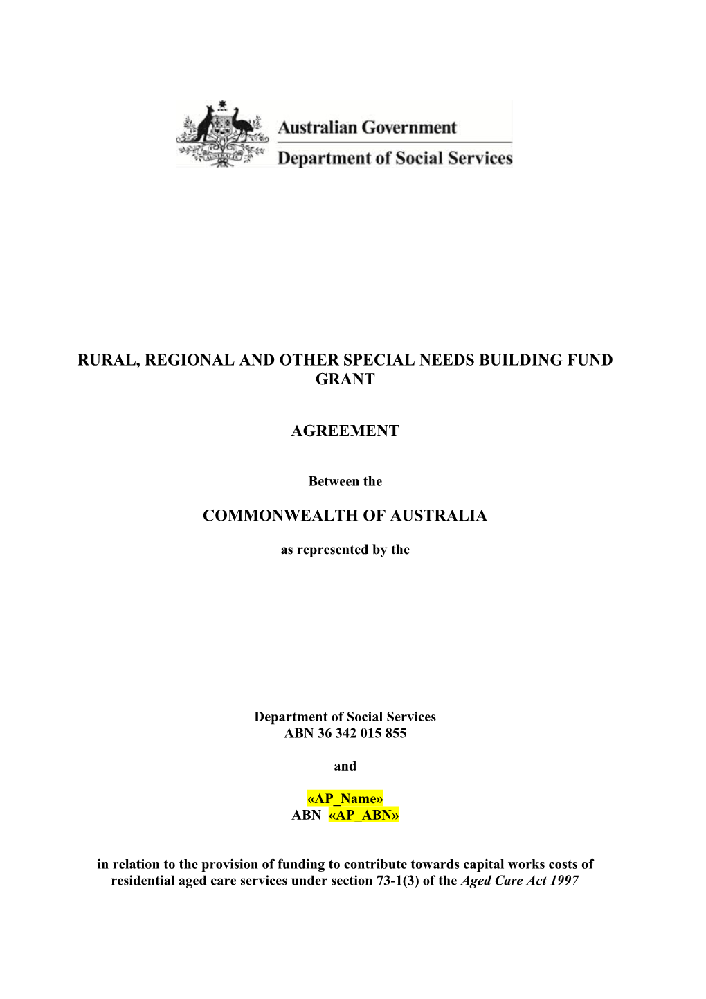 Rural, Regional and Other Special Needs Building Fund Grant