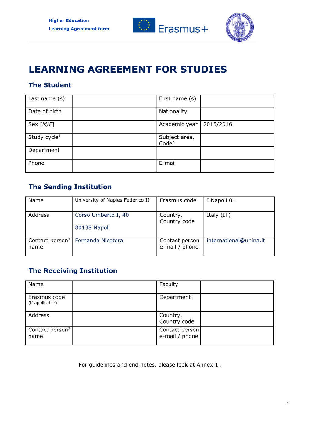 Learning Agreement for Studies s1