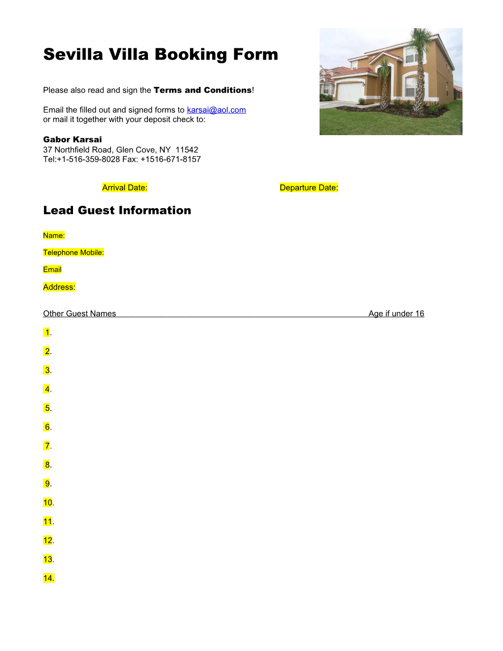 Sevilla Villa Booking Form